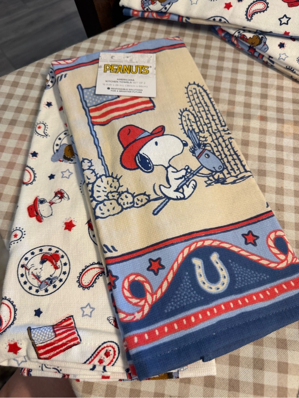 Peanuts Snoopy Western Kitchen Towels - Red, Blue, Cream
